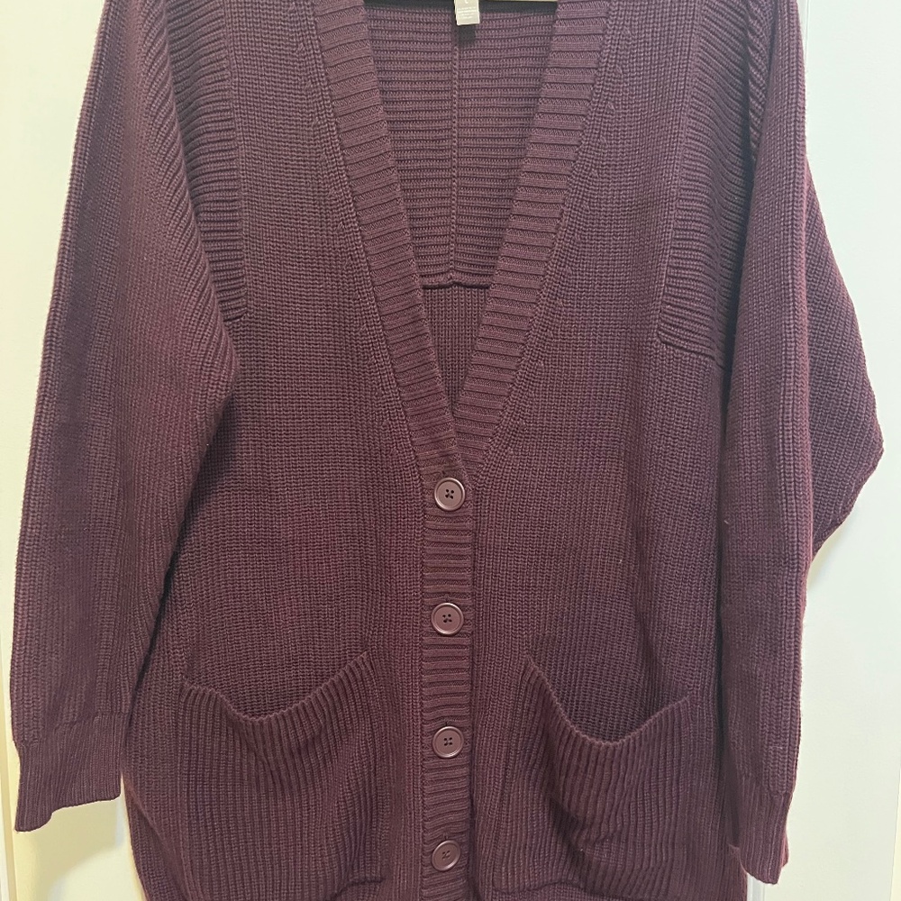 Athleta West End oversized knit  cardigan maroon size Large